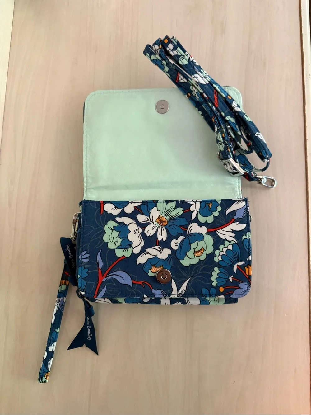Vera Bradley Navy Floral Quilted Crossbody Wallet with Detachable Strap - Picture 3 of 7